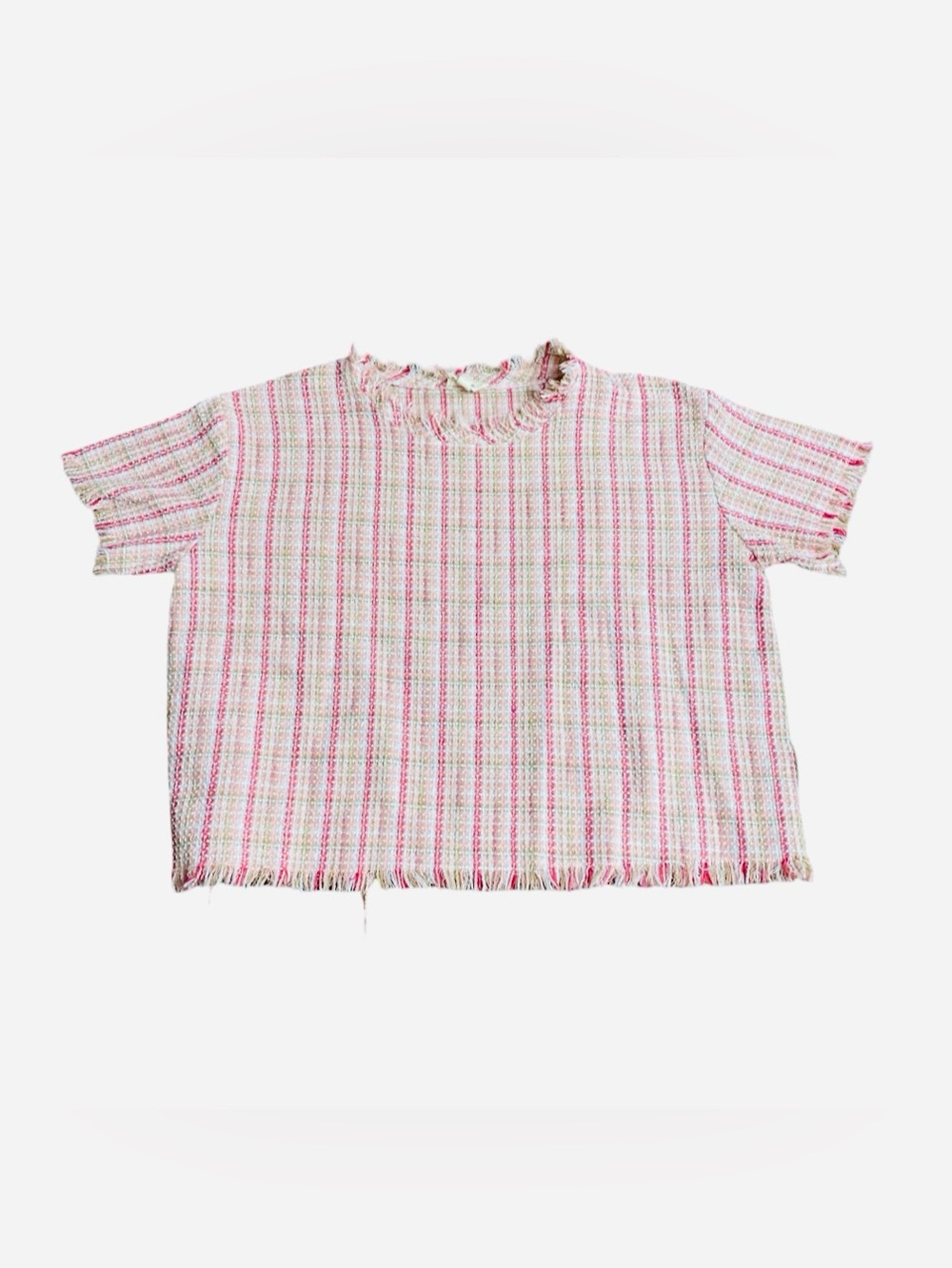 Lena Pink Tweed Short Sleeve Top Size Large